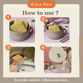 AI LOVE PEACE ramen bowl designed for two-pack noodle capacity.