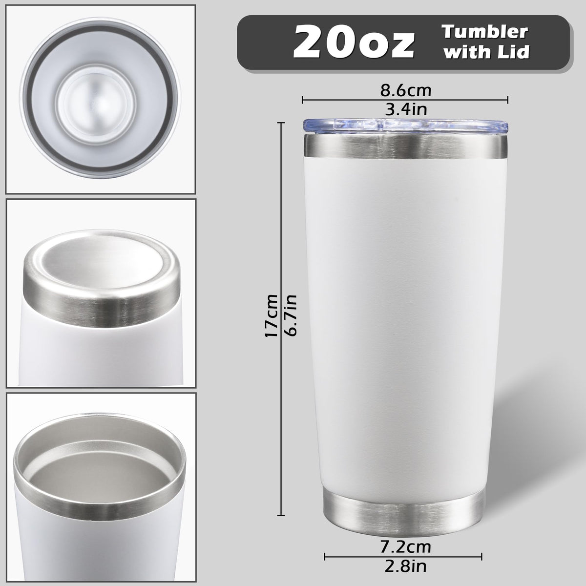 AIANJI 20oz white tumbler dishwasher-safe interior resists flavors.