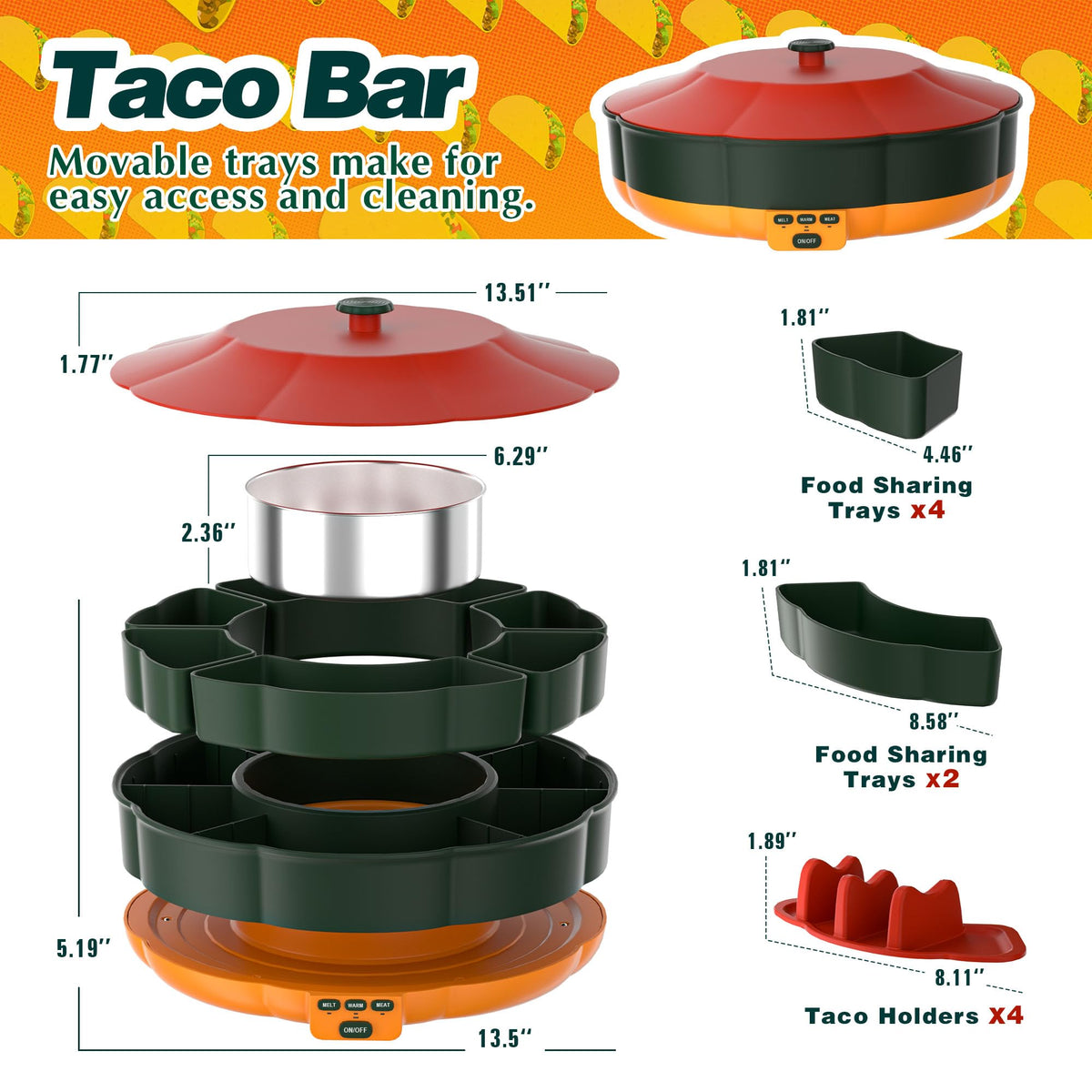 AIBAOLAO Taco Tuesday Kit 33oz heated pot keeps sauces warm for serving.