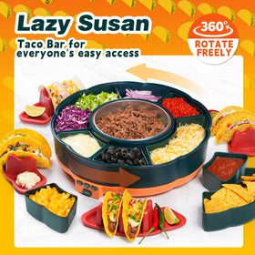 AIBAOLAO Taco Tuesday Kit six-tray setup keeps ingredients organized during gatherings.