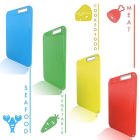 Aichoof yellow cutting board for cooked foods or bread to prevent cross-contact.