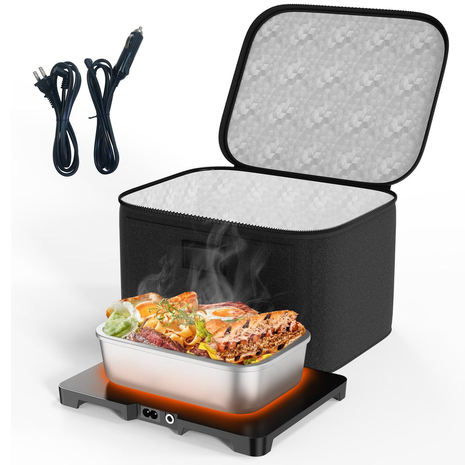 AICPAN portable electric lunch box inside view with ready-to-serve meals for reheating on the go