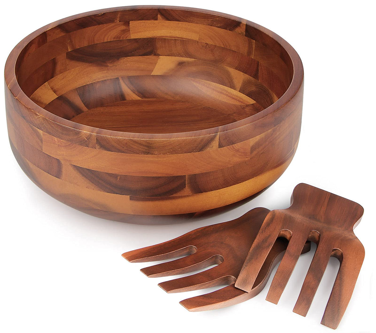 AIDEA acacia bowl set with wooden hands for elegant salad serving