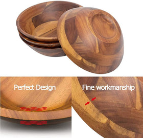 AIDEA Acacia bowls arranged on a table create natural, inviting kitchen decor.