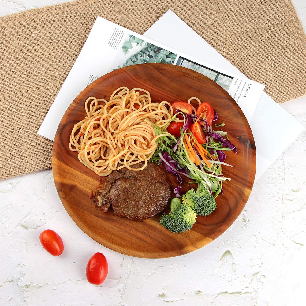 AIDEA Acacia wood dinner plate set of four ideal for shared family dining.