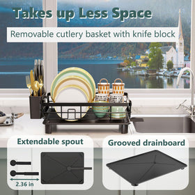 AIDERLY dish drying rack with integrated knife slots for safe blade storage.