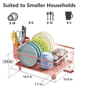 AIDERLY Iron Dish Drying Rack's compact design saves counter space in small kitchens.
