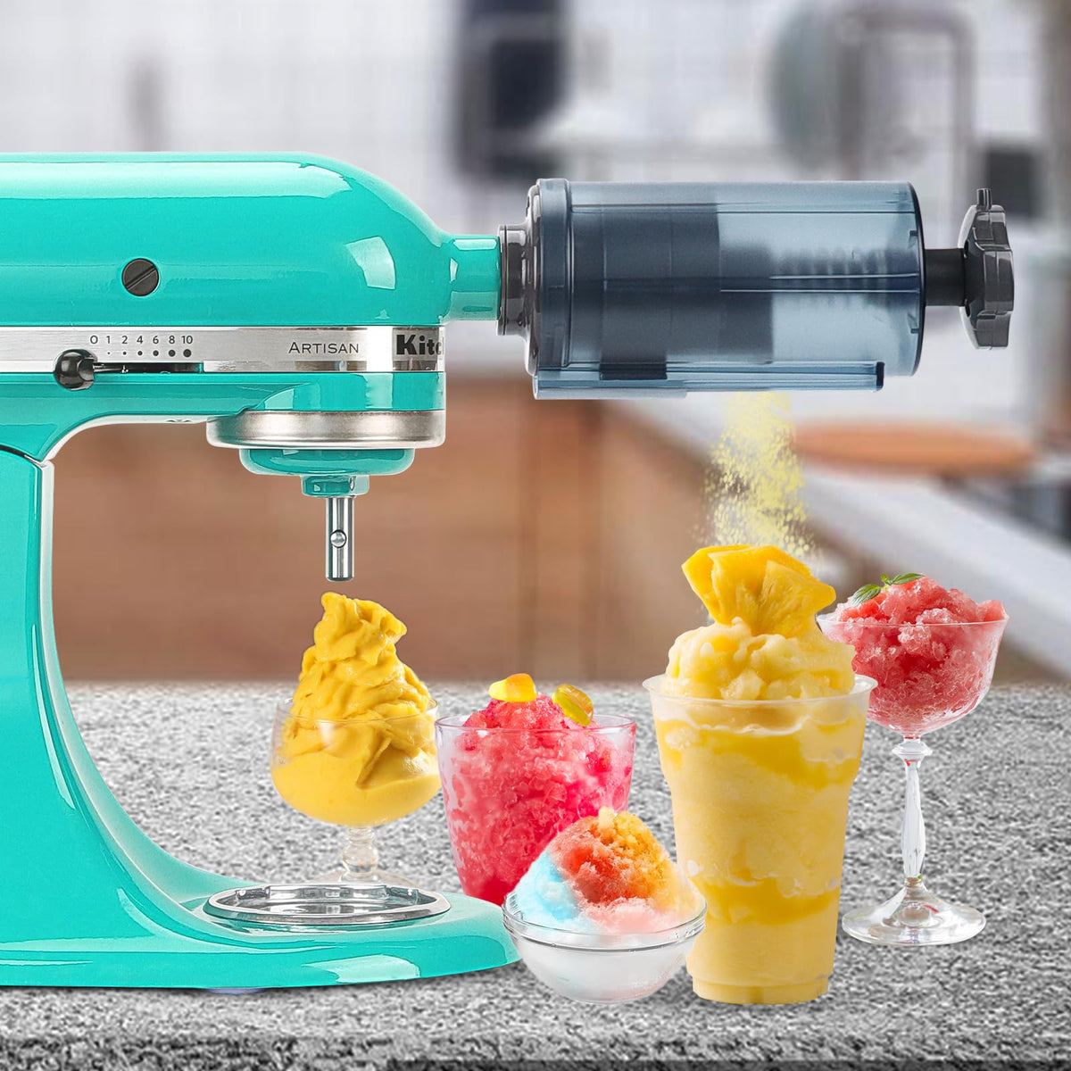 Aien easy-install ice shaver for KitchenAid stand mixer setup.