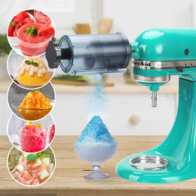 Aien snow cone attachment creating fluffy shaved ice at home.