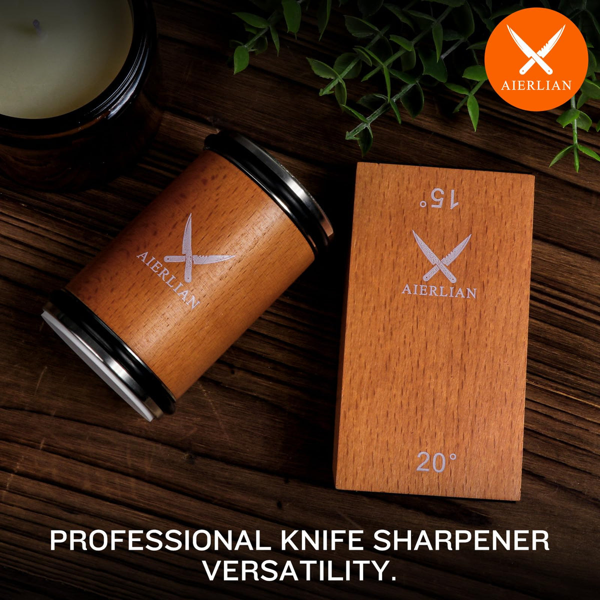 AIERLIAN wooden base with strong magnets keeps knife steady.