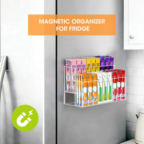 AIEVE 2-tier acrylic fridge organizer viewed from above for stacked storage.
