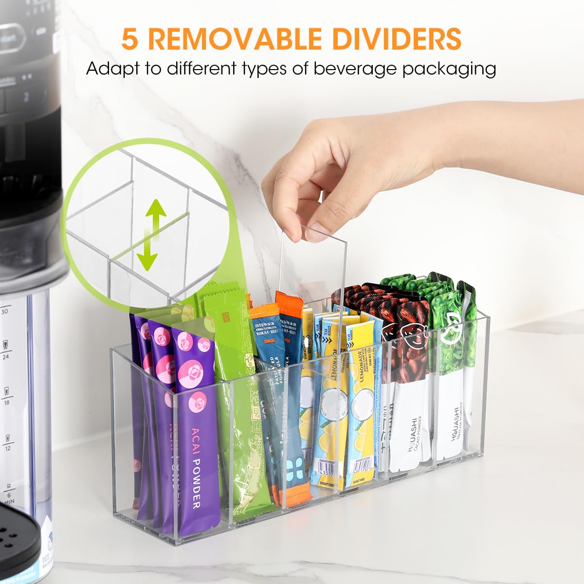 AIEVE clear acrylic pantry organizer offers visibility for quick flavor selection.