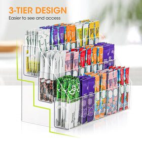 Close-up of AIEVE crystal-clear acrylic showing organized flavor packets at a glance.