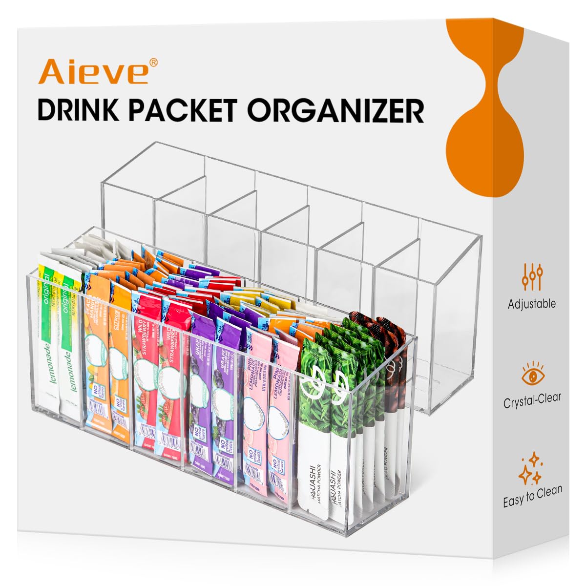 AIEVE 2-pack drink packet organizer keeps packets neatly stored and accessible.