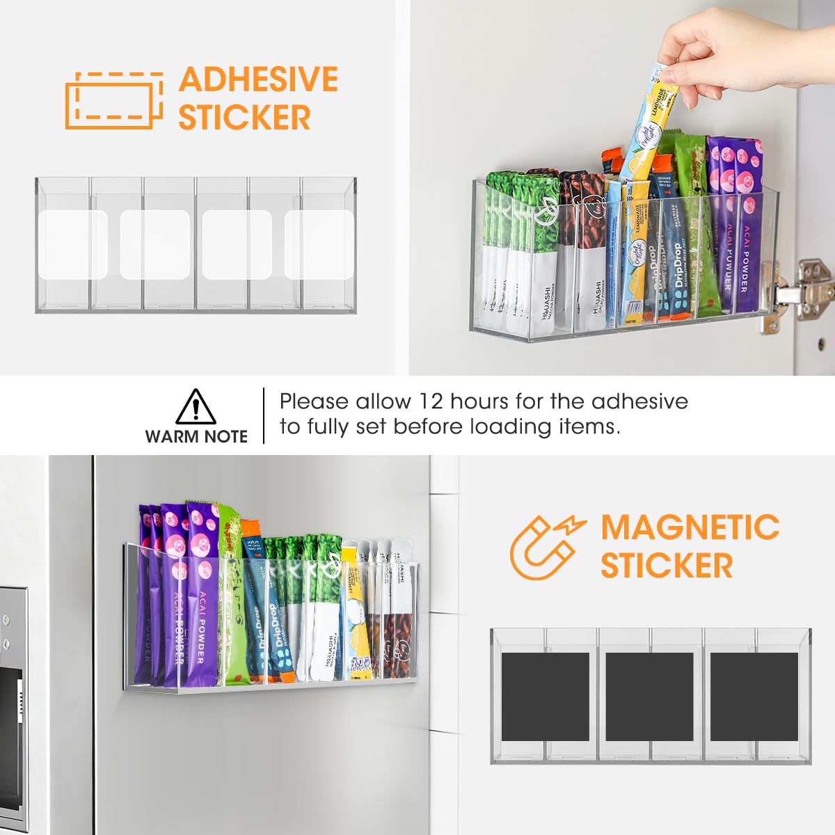 AIEVE drink packet organizer with 6 clear compartments for quick finding