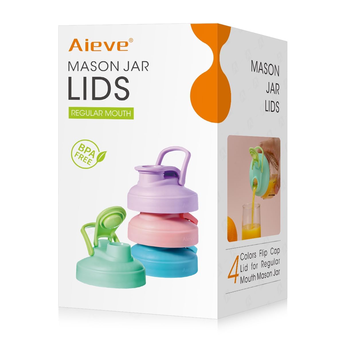 AIEVE regular-mouth mason jar pour spout lid four-pack for mess-free pouring