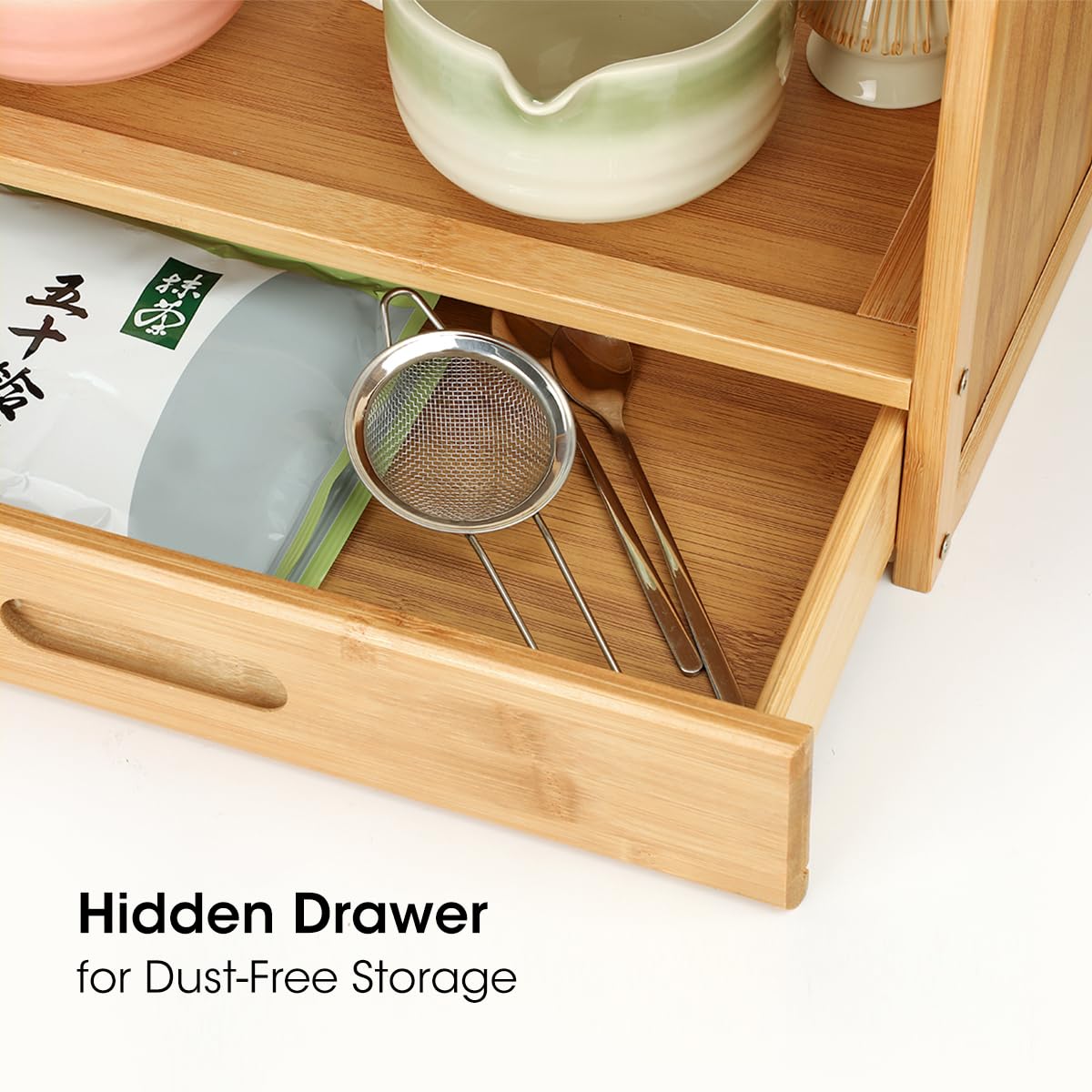 AIEVE Matcha Station Durable Bamboo highlights sturdy, water-resistant construction for everyday kitchen use.