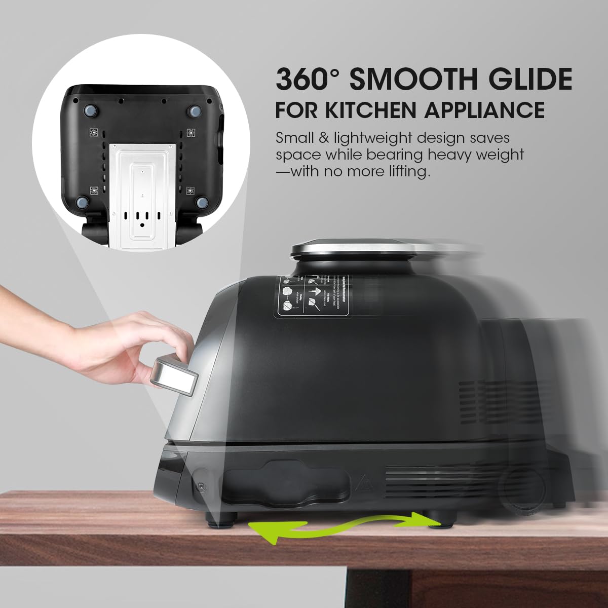 AIEVE self-adhesive sliders attached to the appliance bottom for smooth gliding.