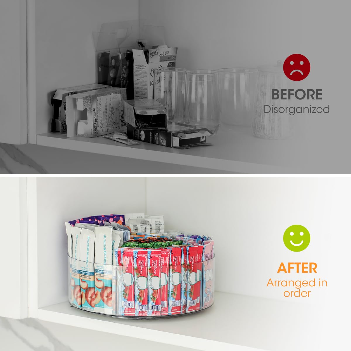 AIEVE tea bag organizer keeps tea bags upright and accessible.