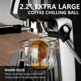 AIEVE XL large cooling ball sits in the cup during espresso extraction.