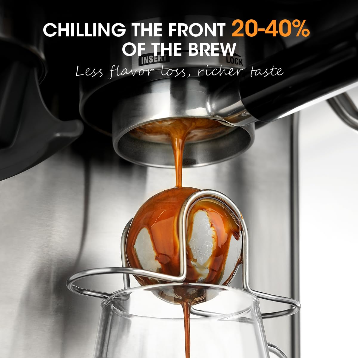 AIEVE XL stainless steel chilling ball reduces dilution while cooling beverages.