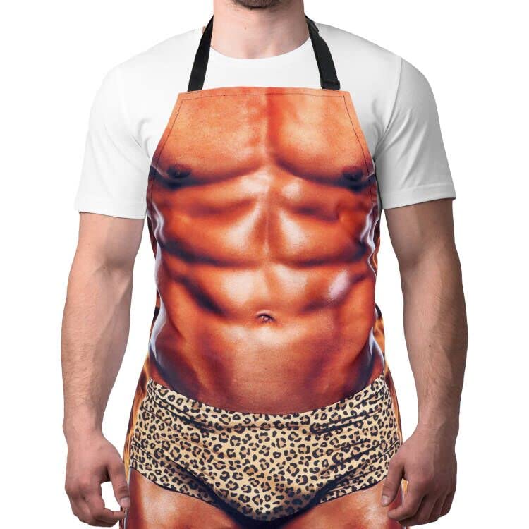 A AIFAMY muscleman apron front view showcases playful design for grilling