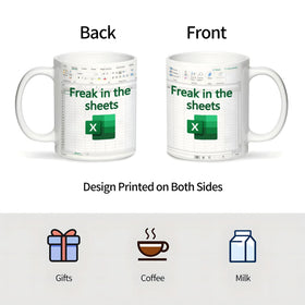 Aigori excel motif detail showcases crisp lines on a premium ceramic mug