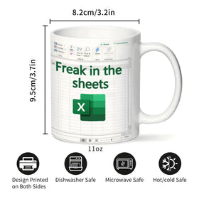 Aigori freak in the sheets mug highlights spreadsheet motif for witty gifting