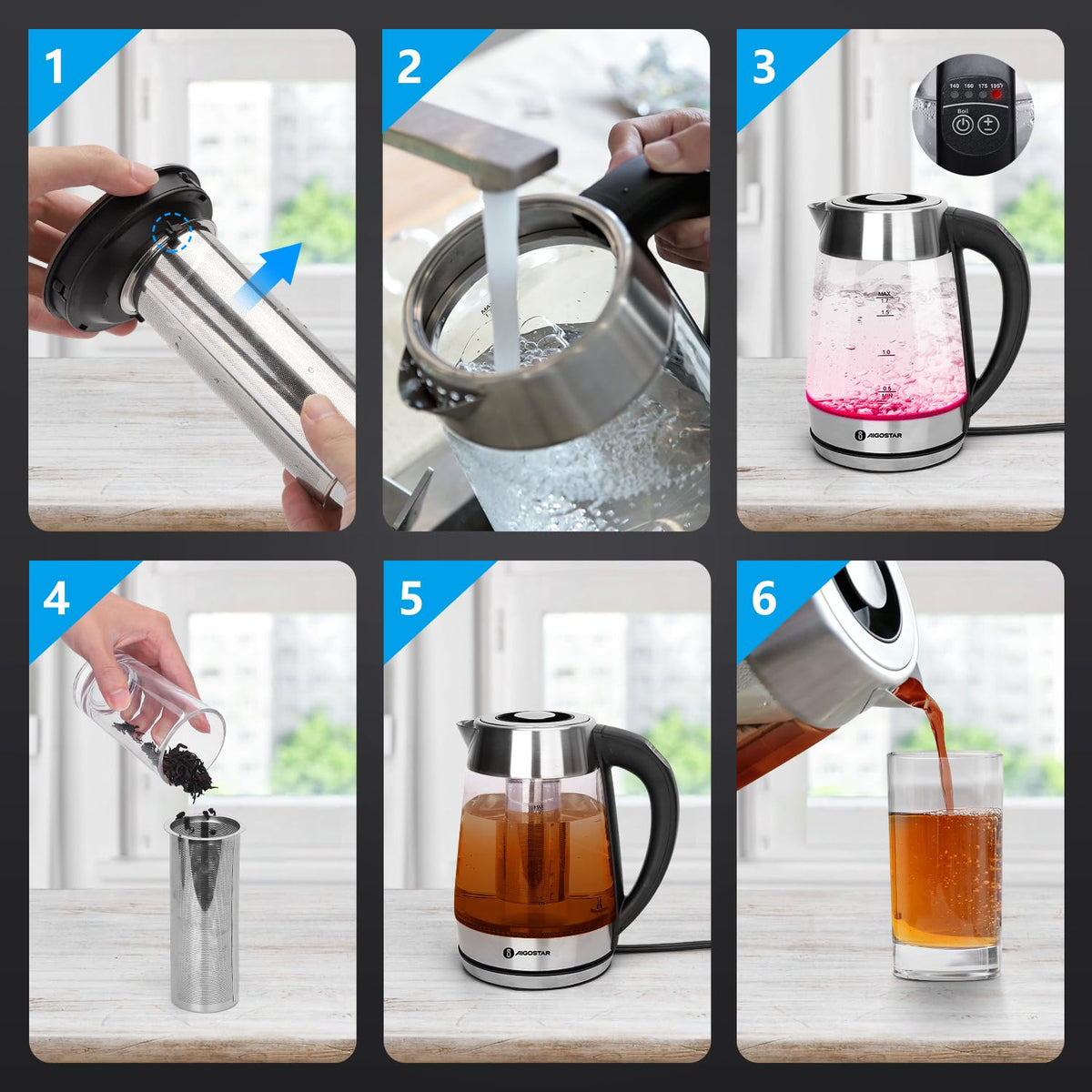 Aigostar borosilicate glass construction for durable daily use.