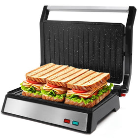 Aigostar Panini Press opens to 180 degrees for versatile cooking.