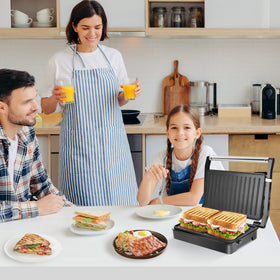 Aigostar panini press stored upright in a compact kitchen space.