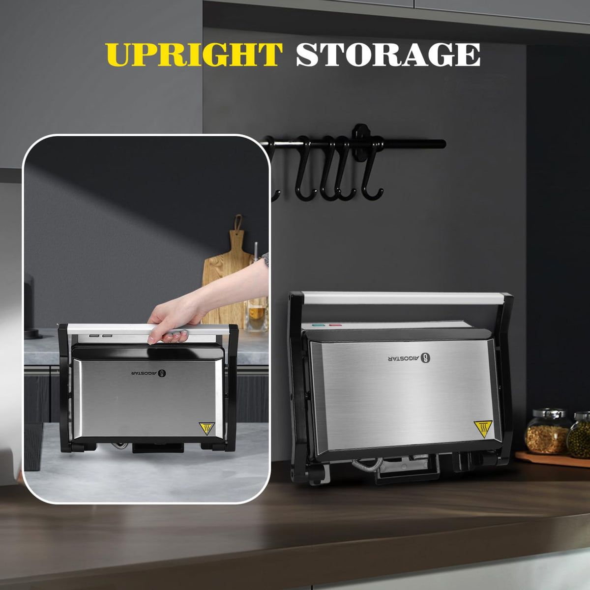 Aigostar Panini Press cool-touch handles enhance safety.