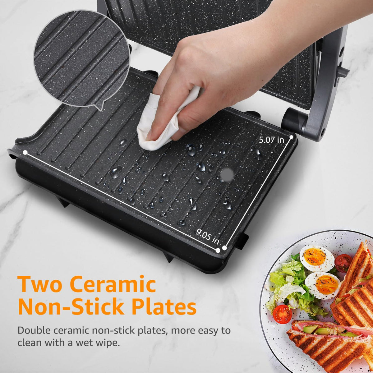 Aigostar Panini Press has a drip spout to drain excess grease.