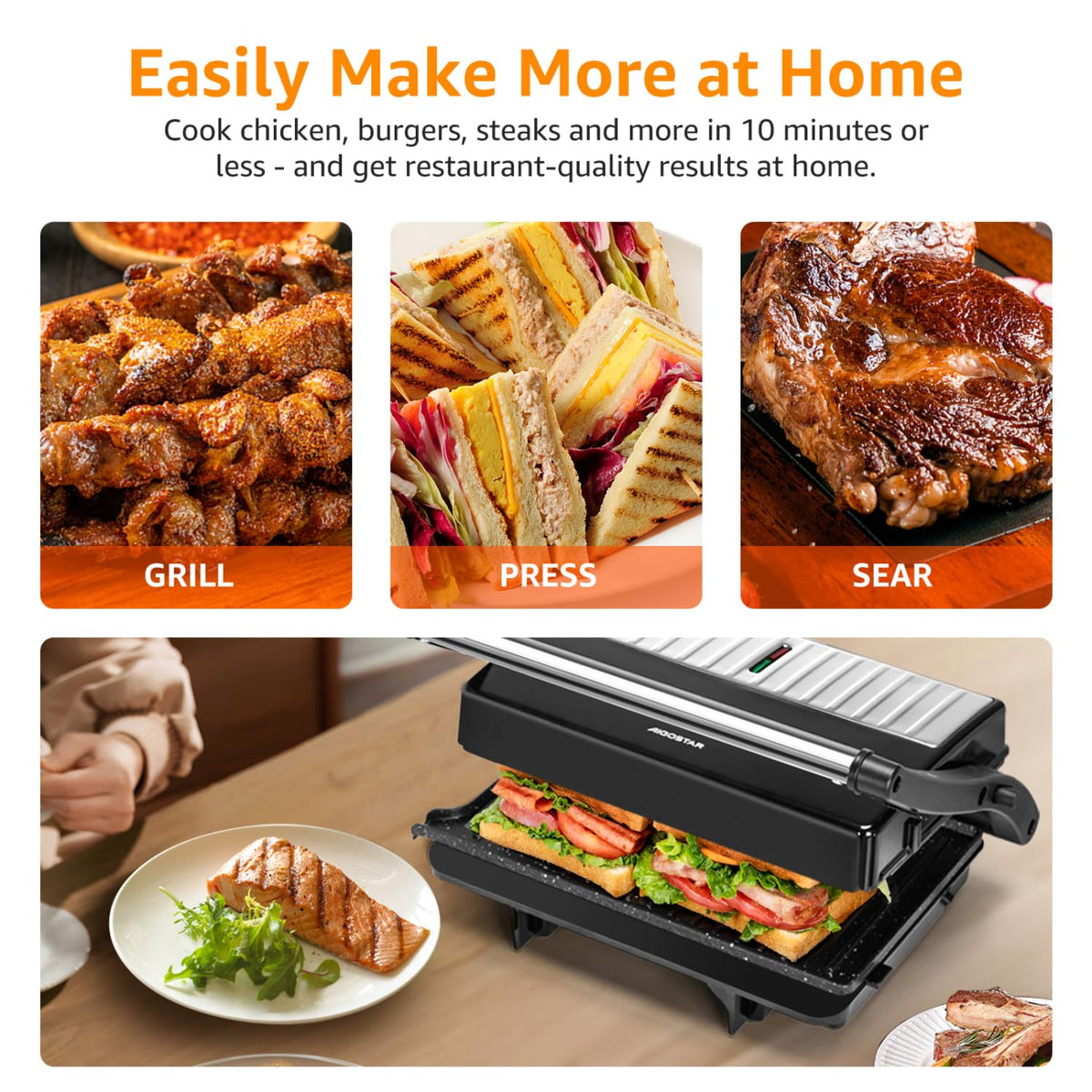 Aigostar Panini Press locking lid for secure storage.