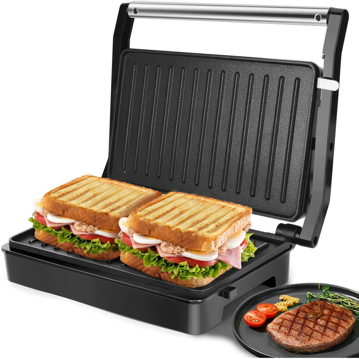 Aigostar panini press with non-stick plates for crisp, even results.