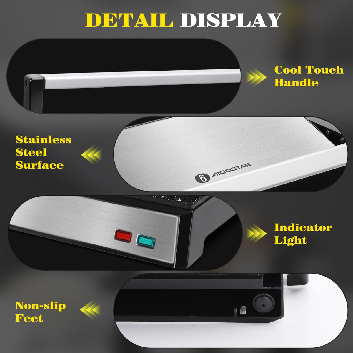 Aigostar Panini Press removable drip tray for easy cleanup.