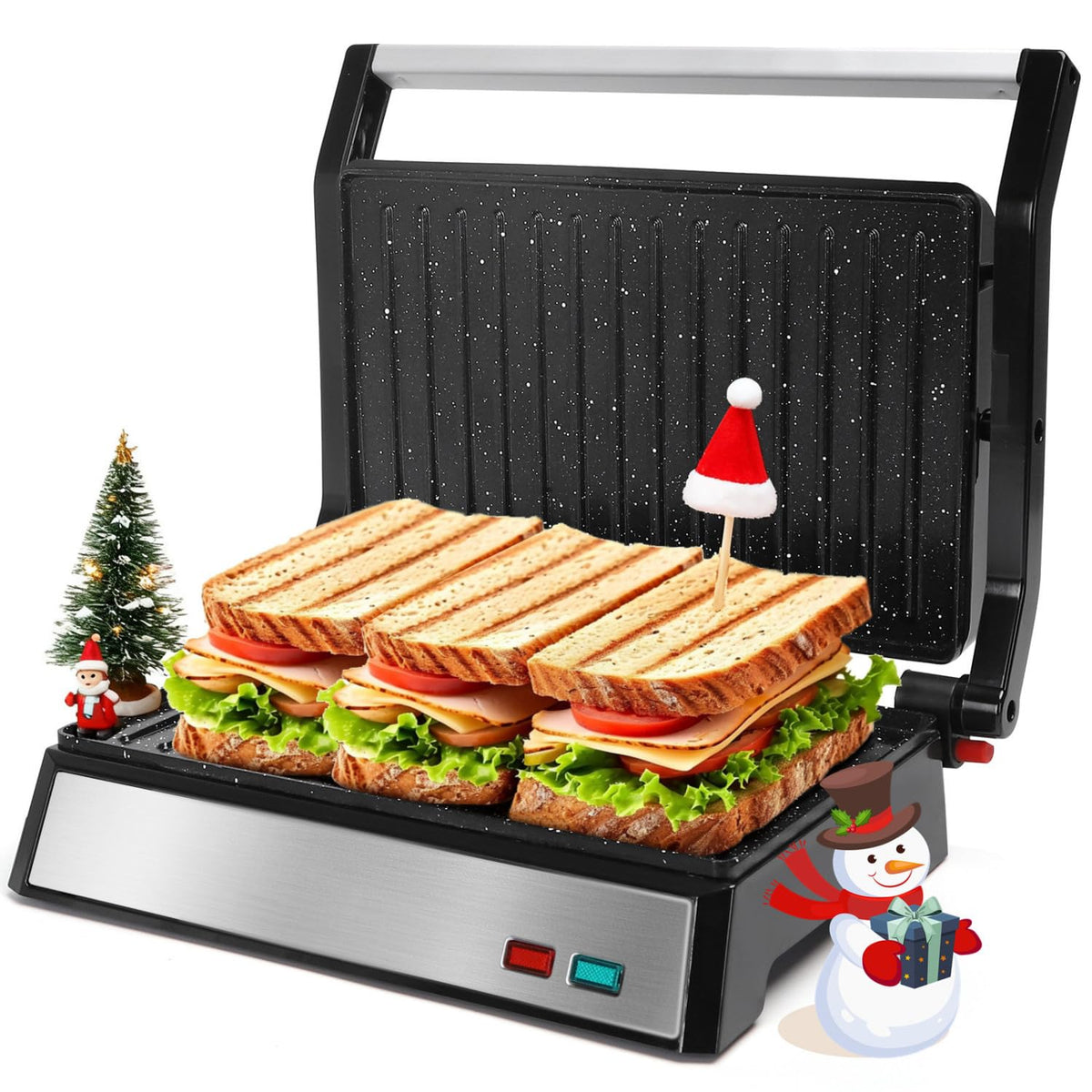 Aigostar Panini Press stainless steel surface for sturdy cleaning.