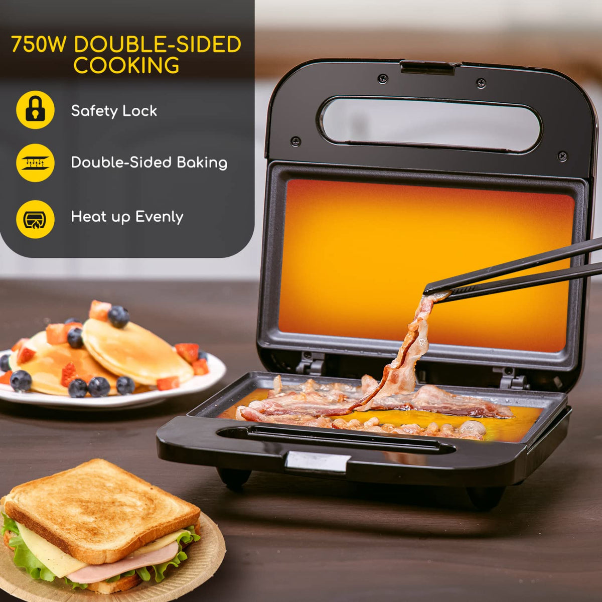 Aigostar sandwich maker nonstick coating enables easy release and cleanup.