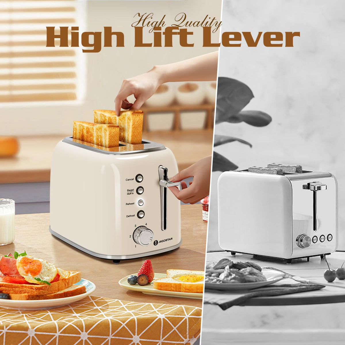 Aigostar Toaster six browning levels let you choose light to dark shade.