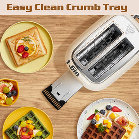 Aigostar Toaster removable crumb tray keeps countertops clean easily.