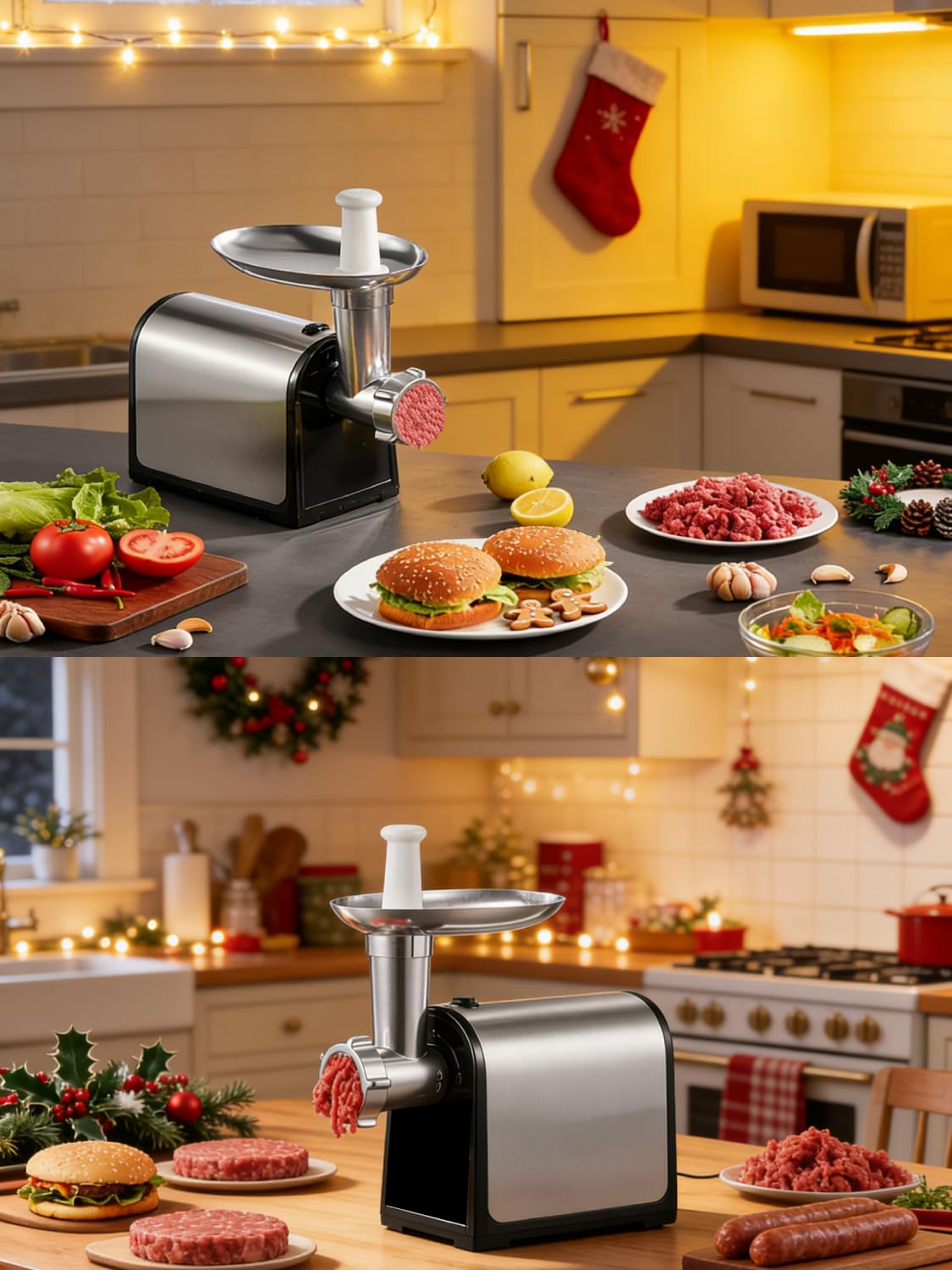 Aiheal meat grinder side view highlighting the robust motor for fast batches.