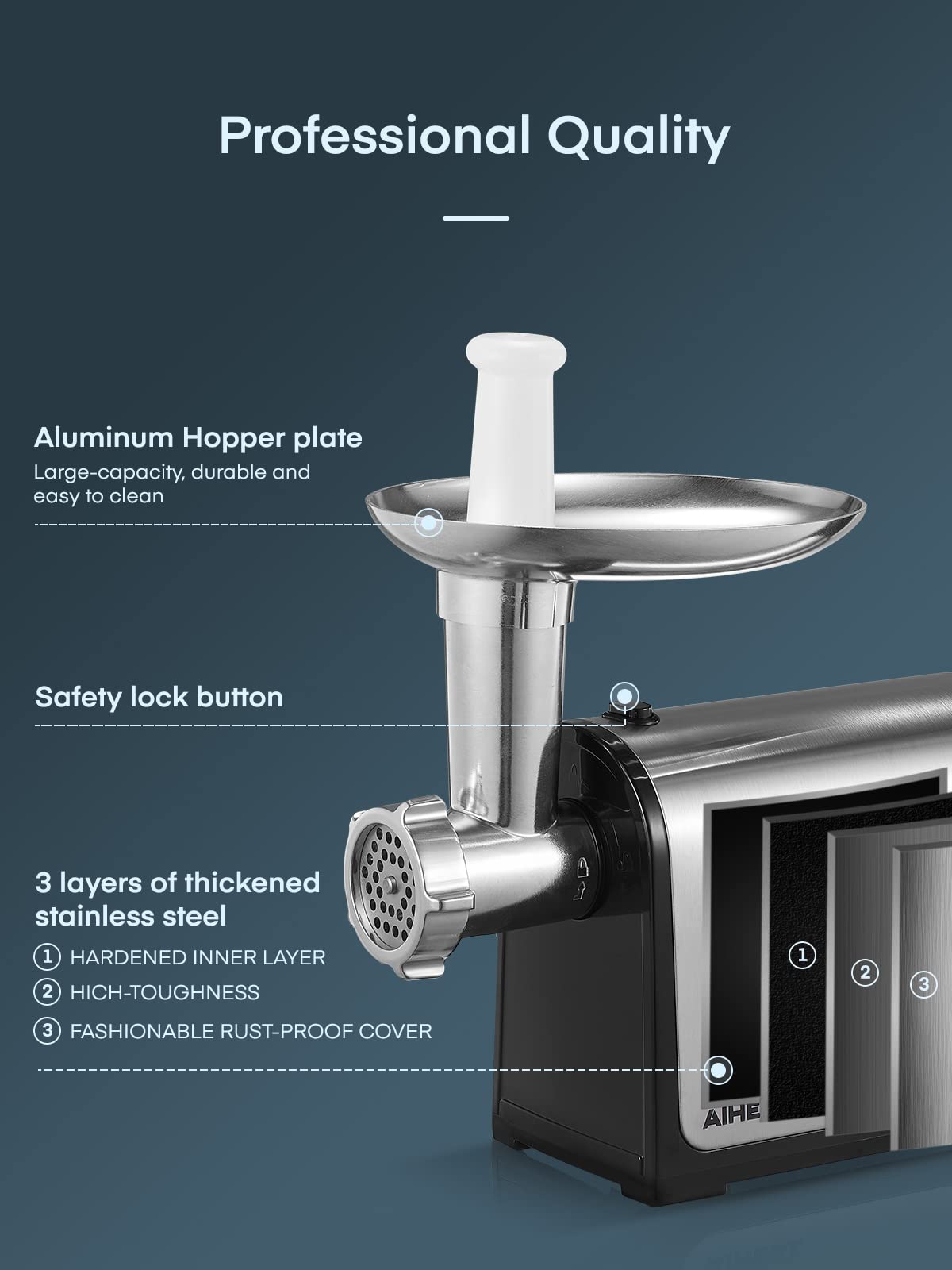 Aiheal safety lock and overload protection for safer operation.