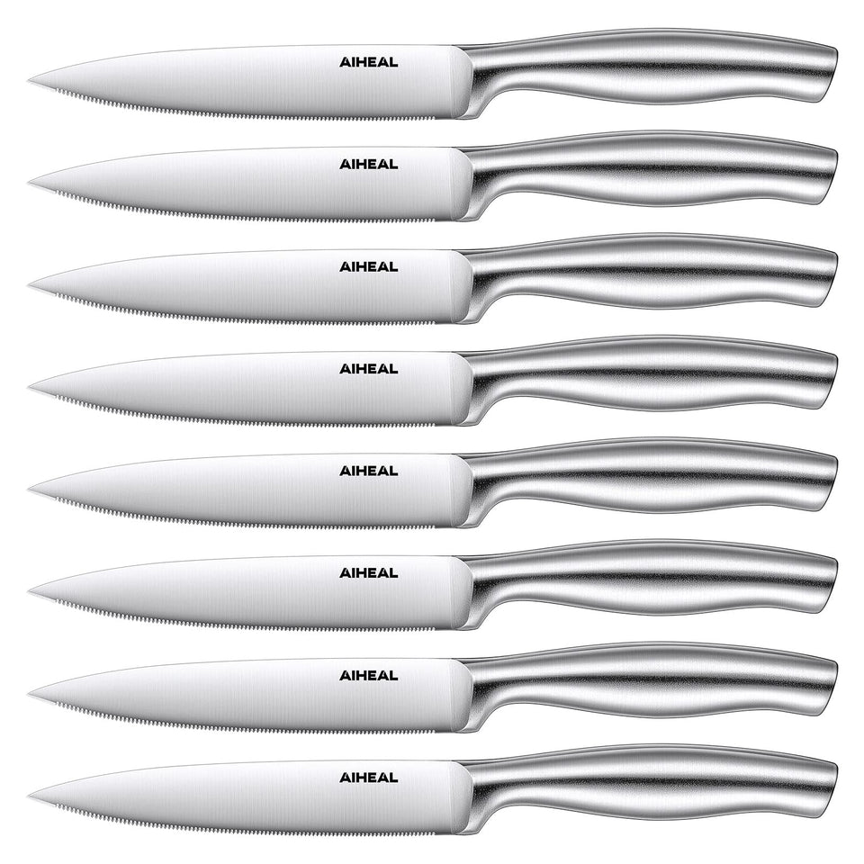 Aiheal 8-piece steak knife set with block for organized storage