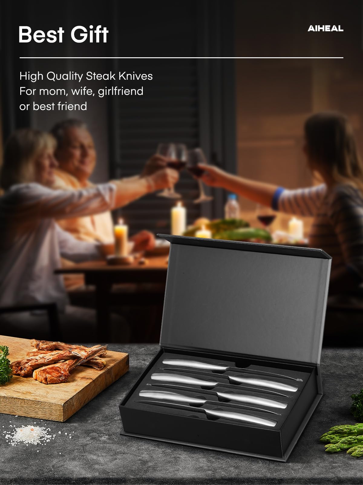 Compact kitchen-drawer storage showing organized Aiheal knife set.