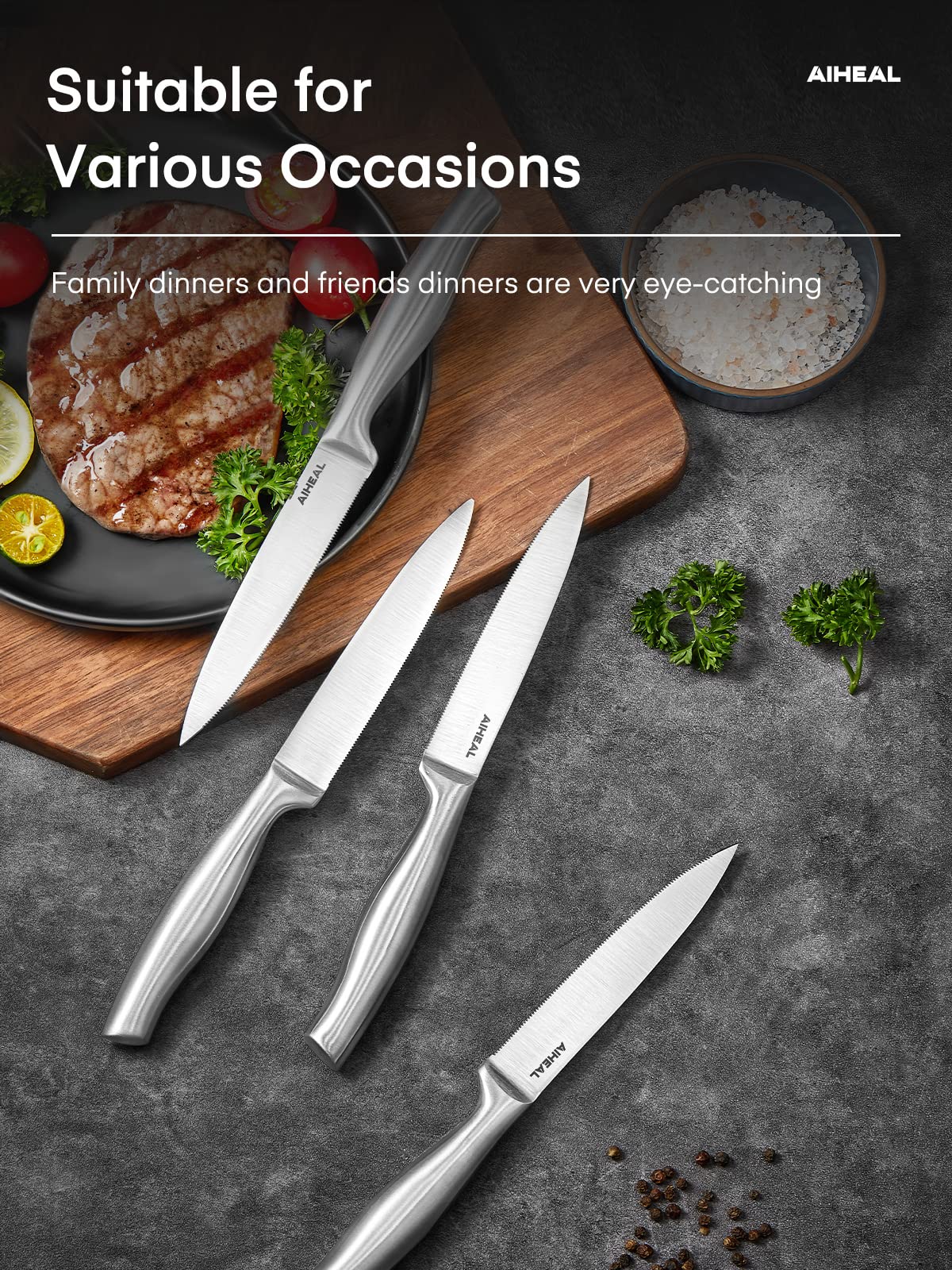 Professional environment hint with Aiheal knives used in hospitality settings.