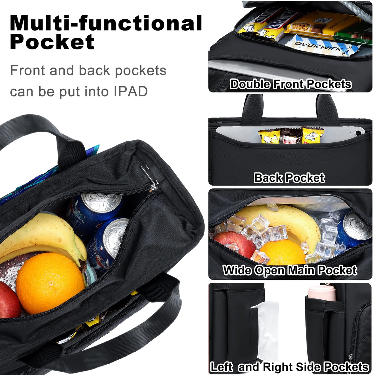 AIJIEKE lunch bag front and back pockets organize essentials.