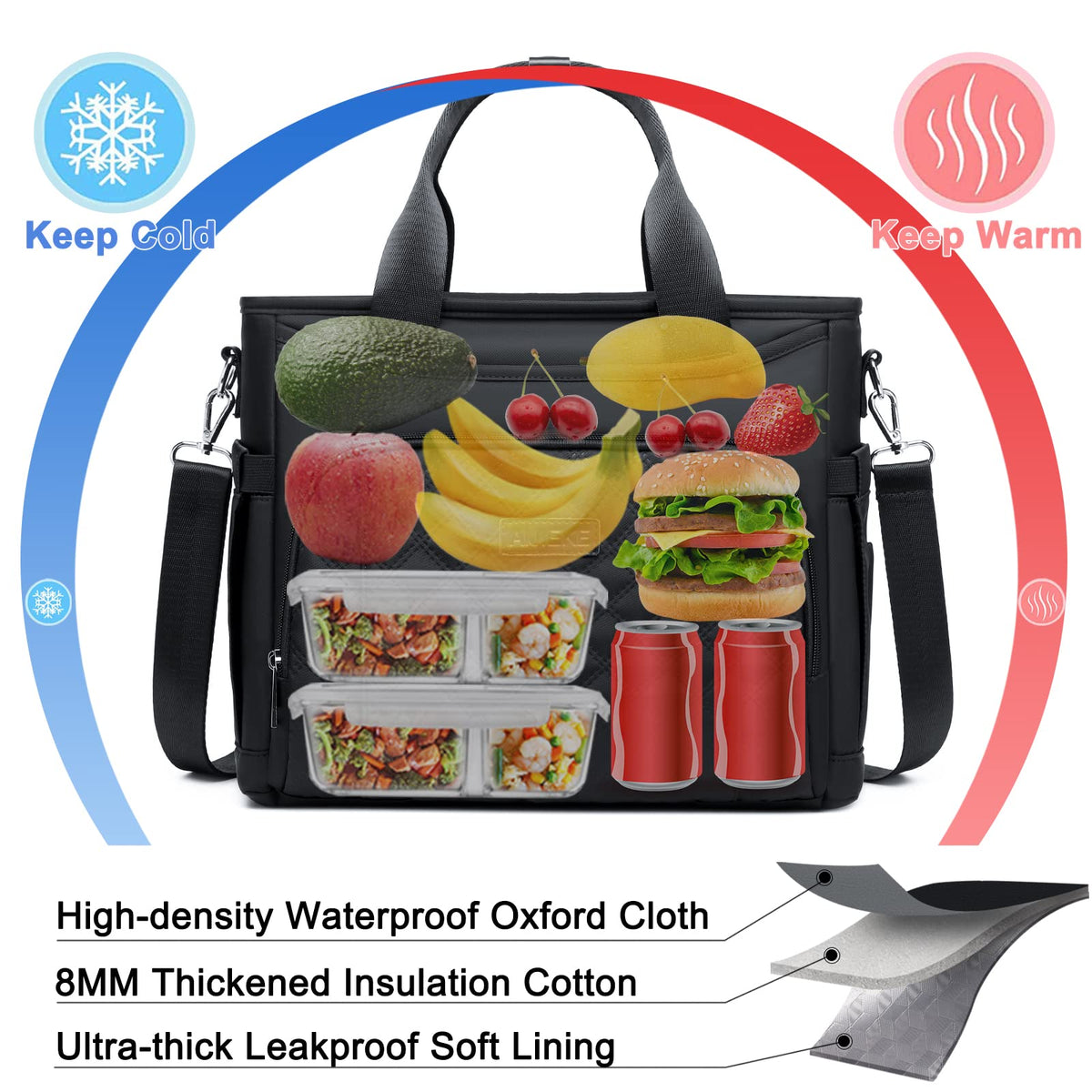 AIJIEKE lunch bag leak-proof liner prevents spills during travel.