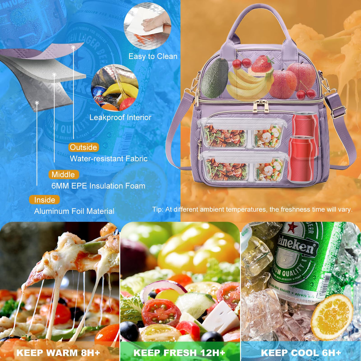 AIJIEKE lunch bag side pocket offers quick access to essentials.