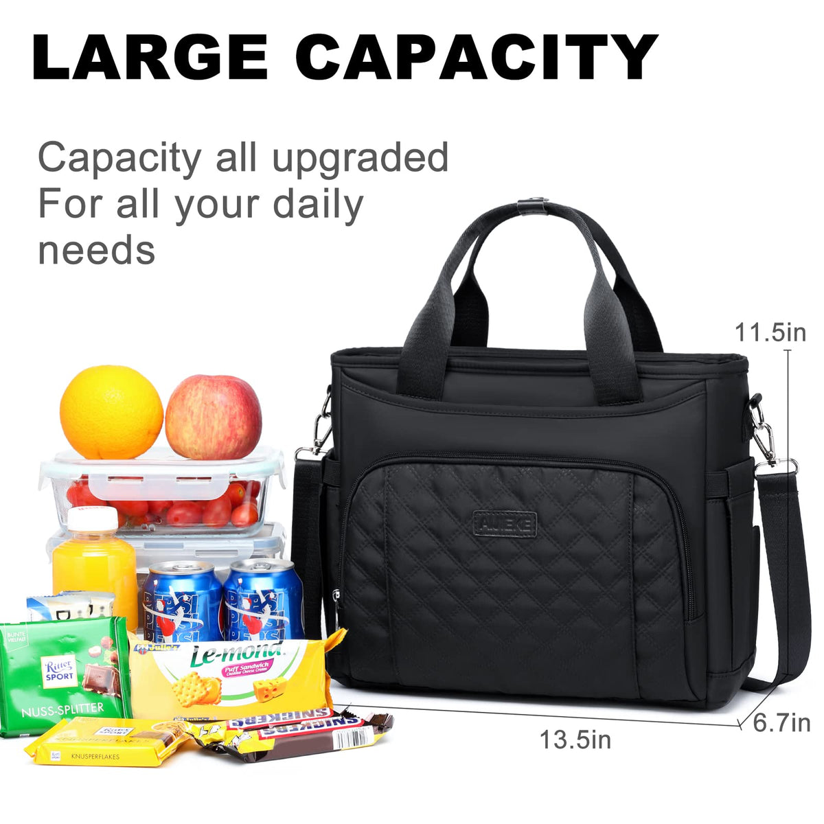 AIJIEKE lunch bag side pockets secure bottles on commute.