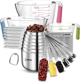 AIKEXIN 20-piece measuring set with stainless steel cups and spoons for precise cooking.